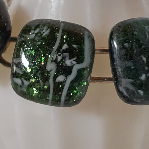 Rare VINTAGE ARTISAN Green GLASS BEADS SILVER BRACELET Stunning Chunky! - Picture 2 of 6